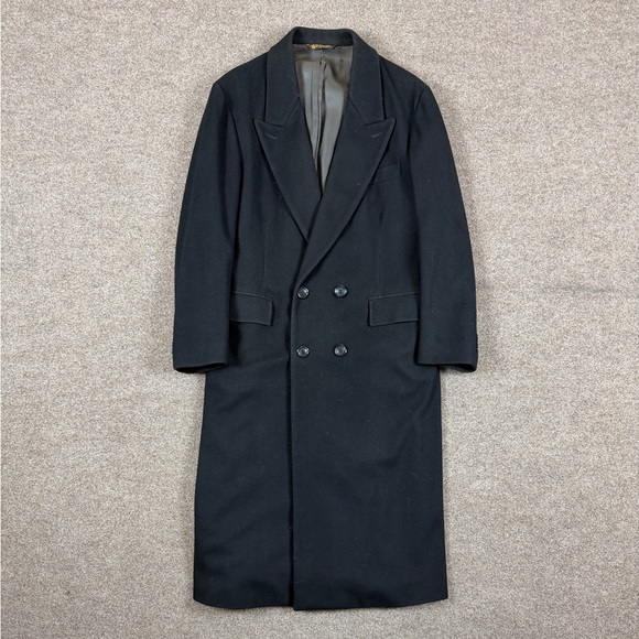 Vintage Palm Beach Black Wool Double Breasted Long Winter Overcoat Men’s 44 XL